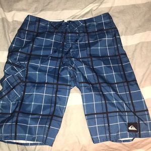 Blue Plaid Quicksilver Swim Trunks